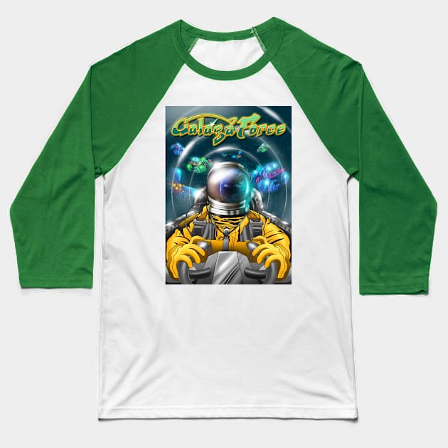 Galaga Force Baseball T-Shirt by Pigeon585